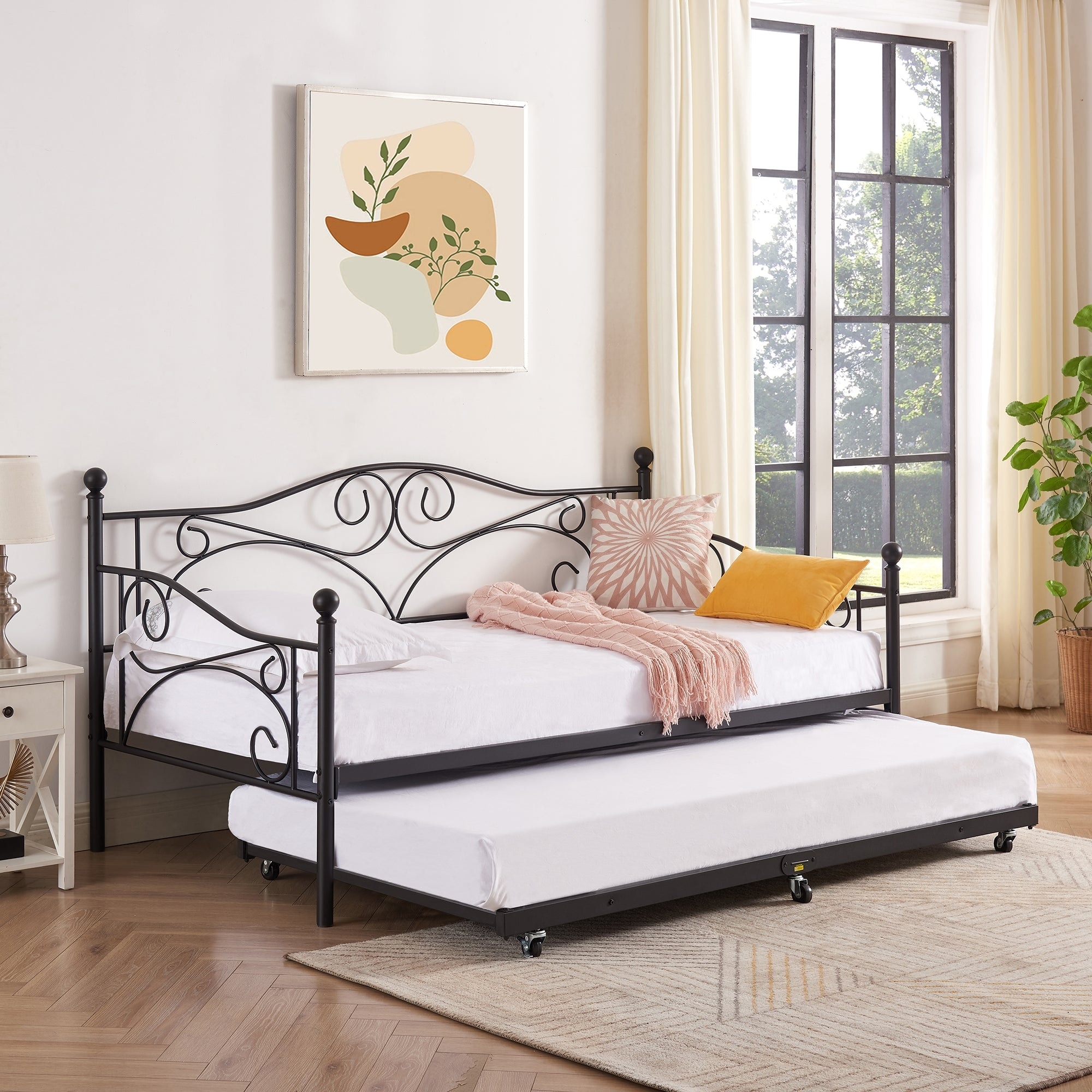VECELO Daybed with Trundle Set Twin Size Space Saving Bed Frame Easy Assembly No Box Spring Needed