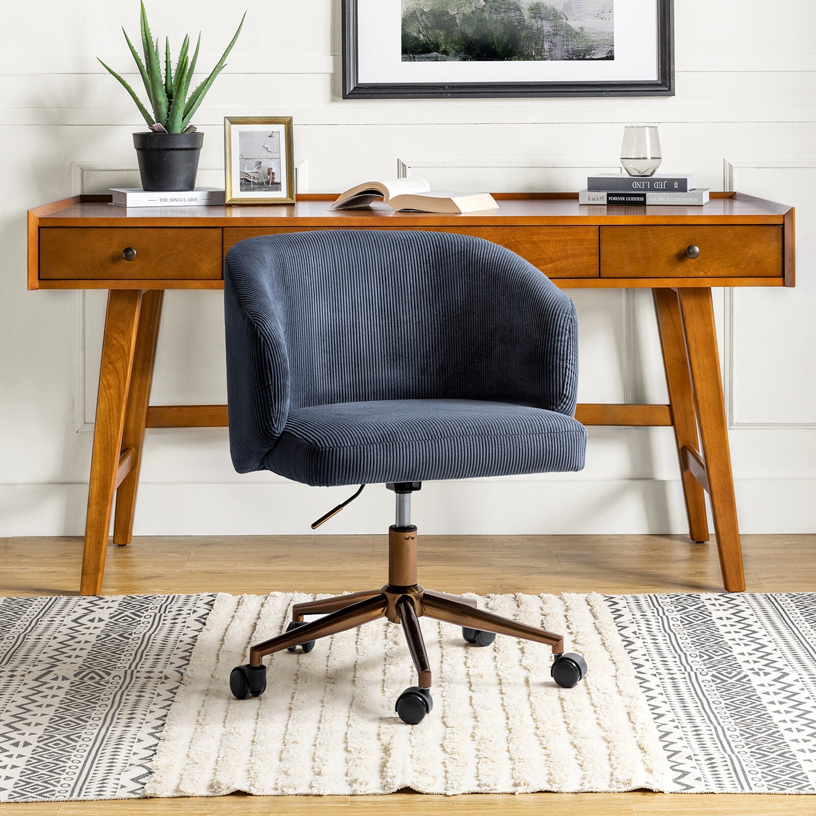 Astore Modern Corduroy Ergonomic Barrel Swivel Office Chair with