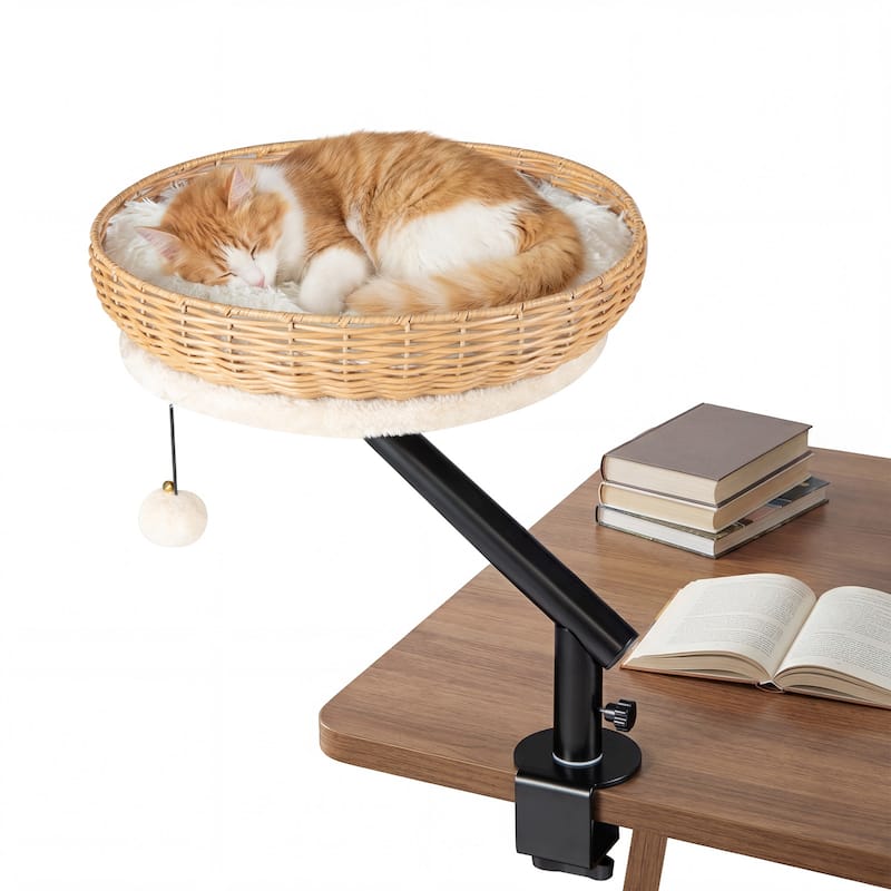 Gymax Cat Desk Bed for Indoor Cats w/Removable Padded Cushion Hanging - Natural, Black, White