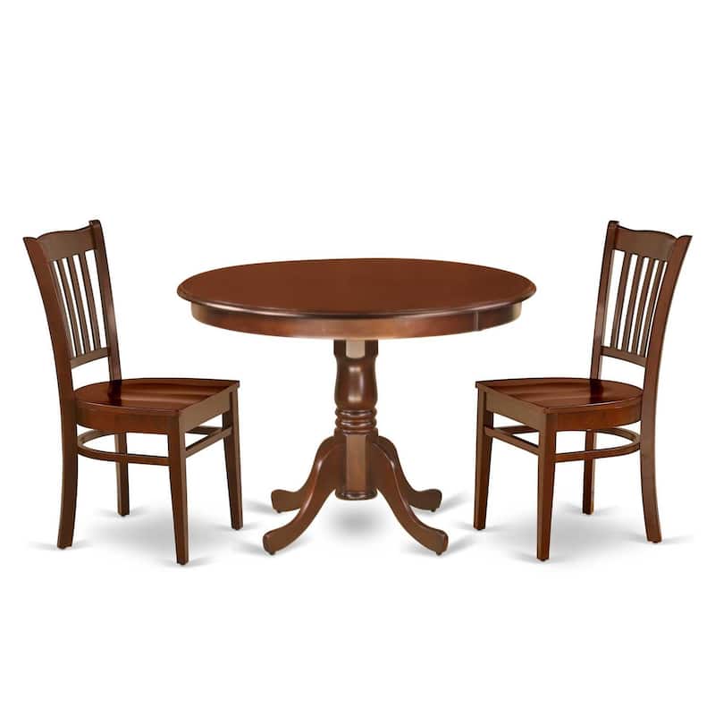 Gothic Kitchen Table Set - 3 Piece Glamour Dining Set with Chairs - 42" Round Table - Elegant Wood Design