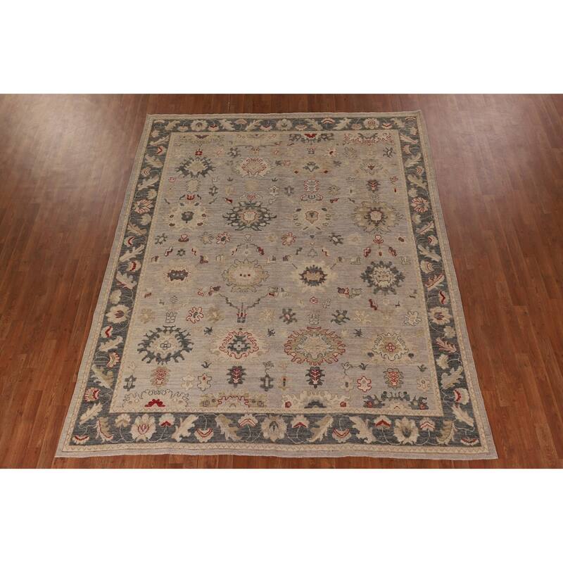 Vegetable Dye Oushak Turkish Area Rug Handmade Beige Wool Carpet - 8'1" x 9'10"