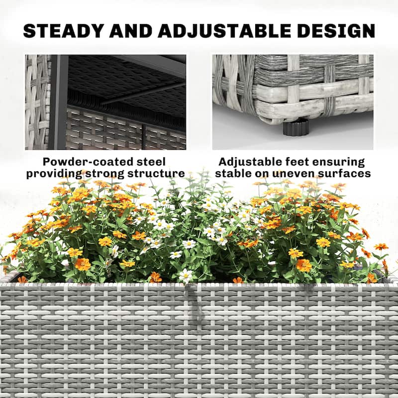 Outsunny Raised Garden Bed with Adjustable Foot Pads for Patio, Balcony, PE Rattan Wicker Planter