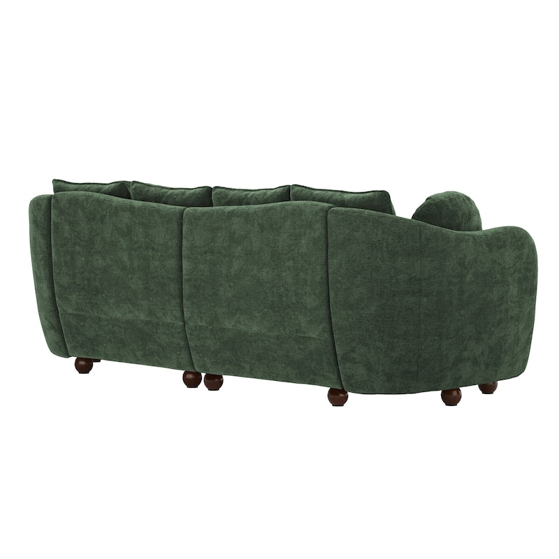 90.6" Chenille Upholstered Sofa with 6 Pillows, Modern 3-Seater Sofa Couch for Living Room Bedroom Apartment, White