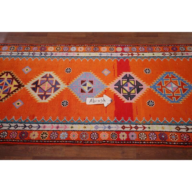 Orange Anatolian Turkish Vintage Runner Rug Handmade Silk Carpet - 2'10"x 13'0"