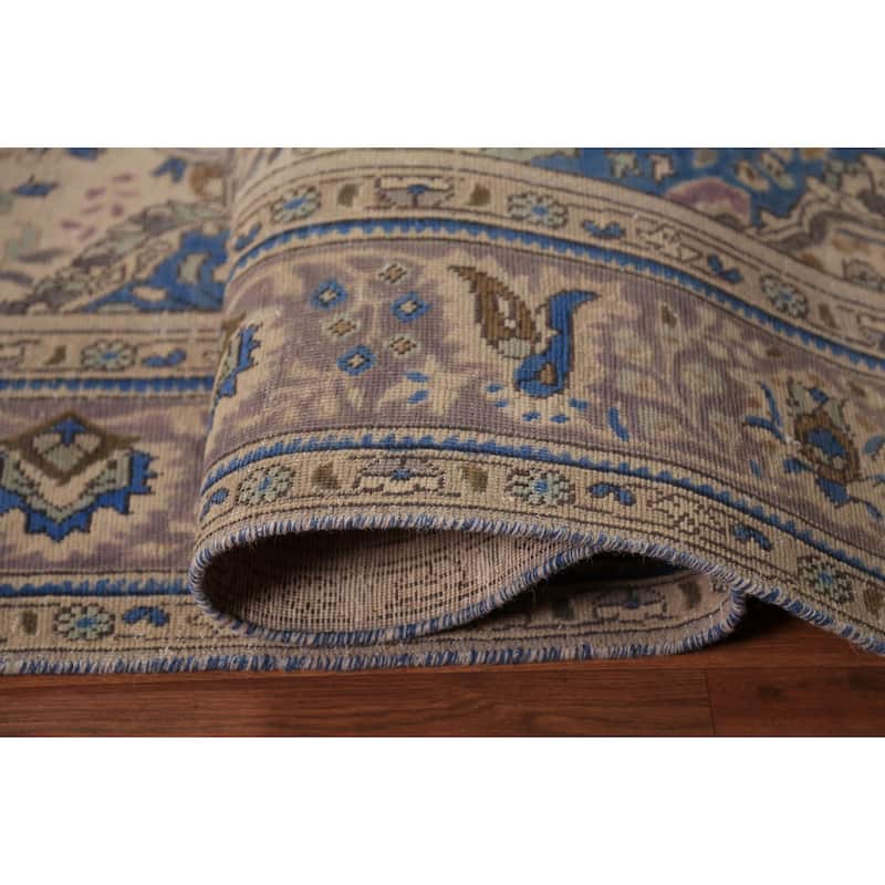 Geometric Tabriz Persian Area Rug Handmade Beige Wool Carpet - 7'8"x 11'3"
