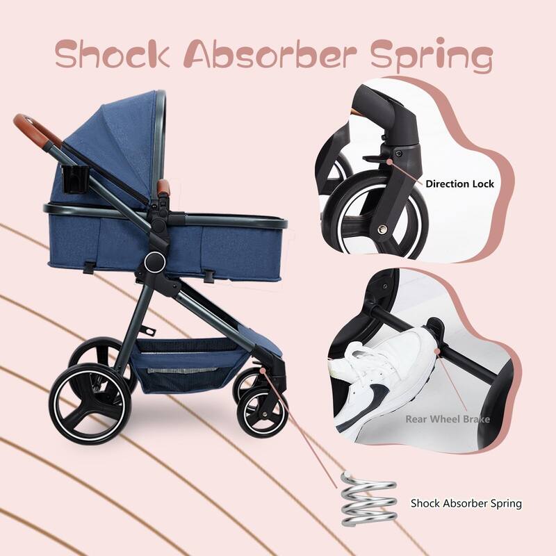 Convertible Baby Stroller, 3 in 1 Reversible Bassinet Stroller for Newborn