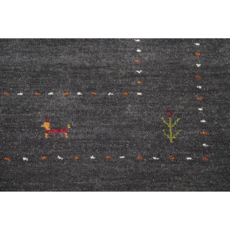 Hand Knotted Oriental 100% Wool Carpet Tribal Tribal Greys & Charcoal Gabbeh Area Rug - 5' 9'' X 4' 0''