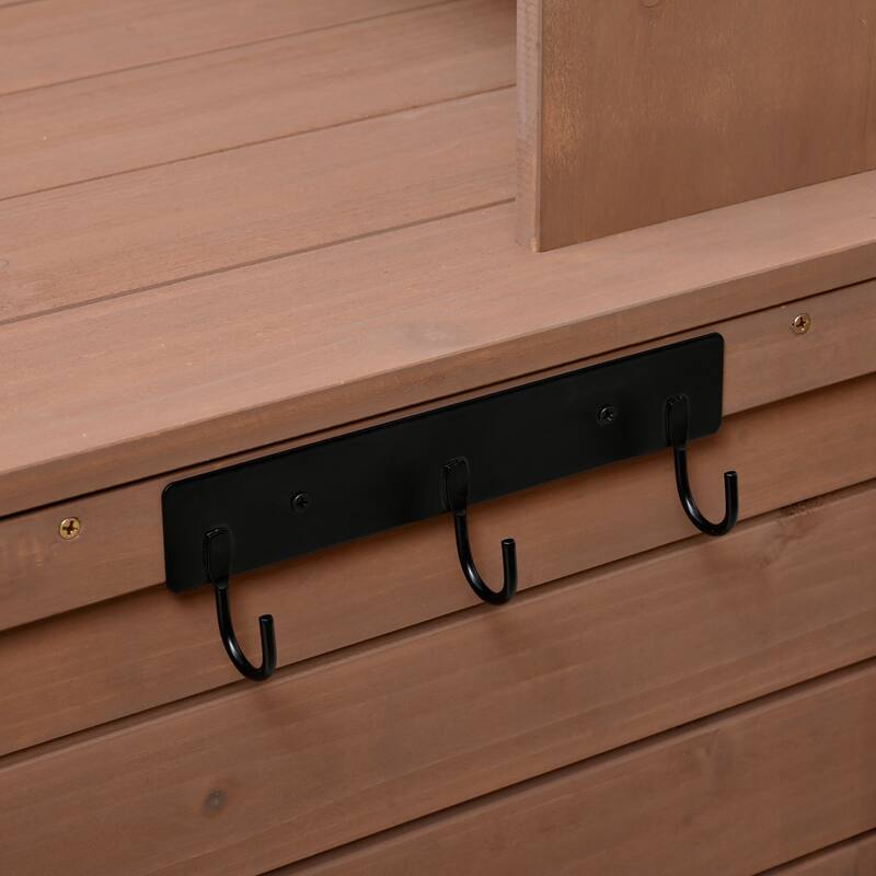 Garden Potting Bench Table with Hutch,Patio Storage Workstation with 3 Shelves,6 Drawers,2 Bottom Cabinets&Side Hooks