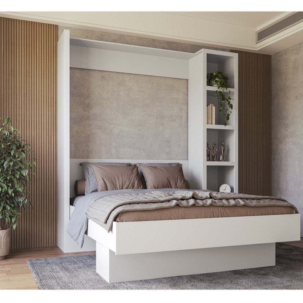 Easy-Lift Queen Murphy Wall Bed with Bookshelf