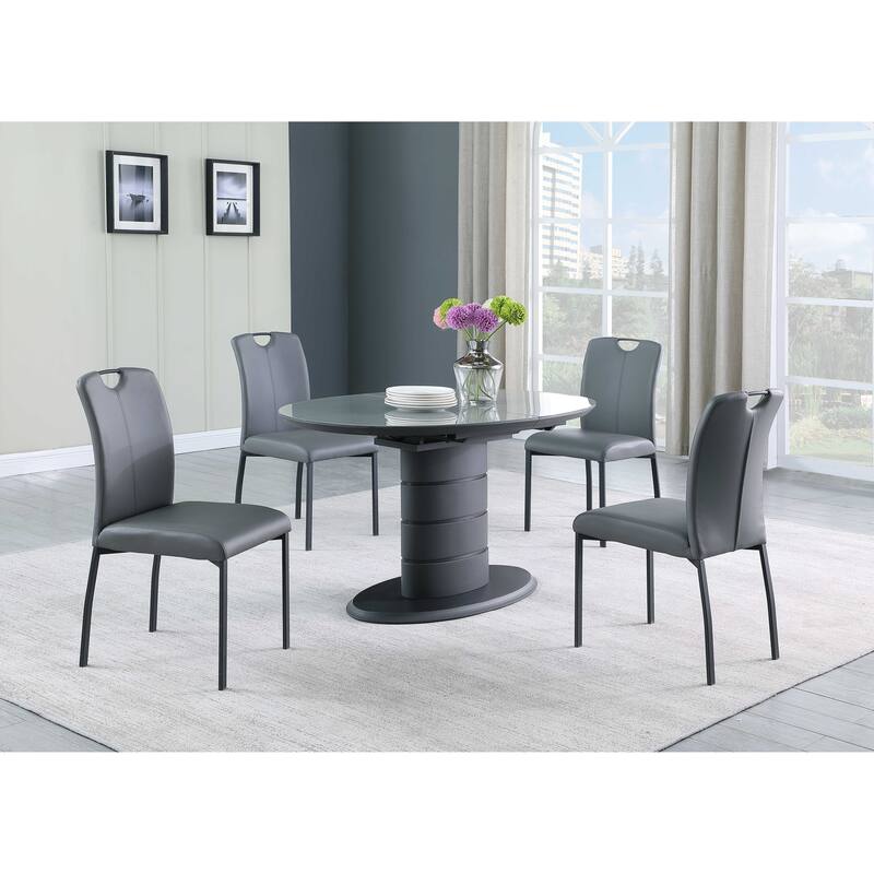 Somette Kenya Dining Set with Art Deco Base and 4 Handle Back Chairs