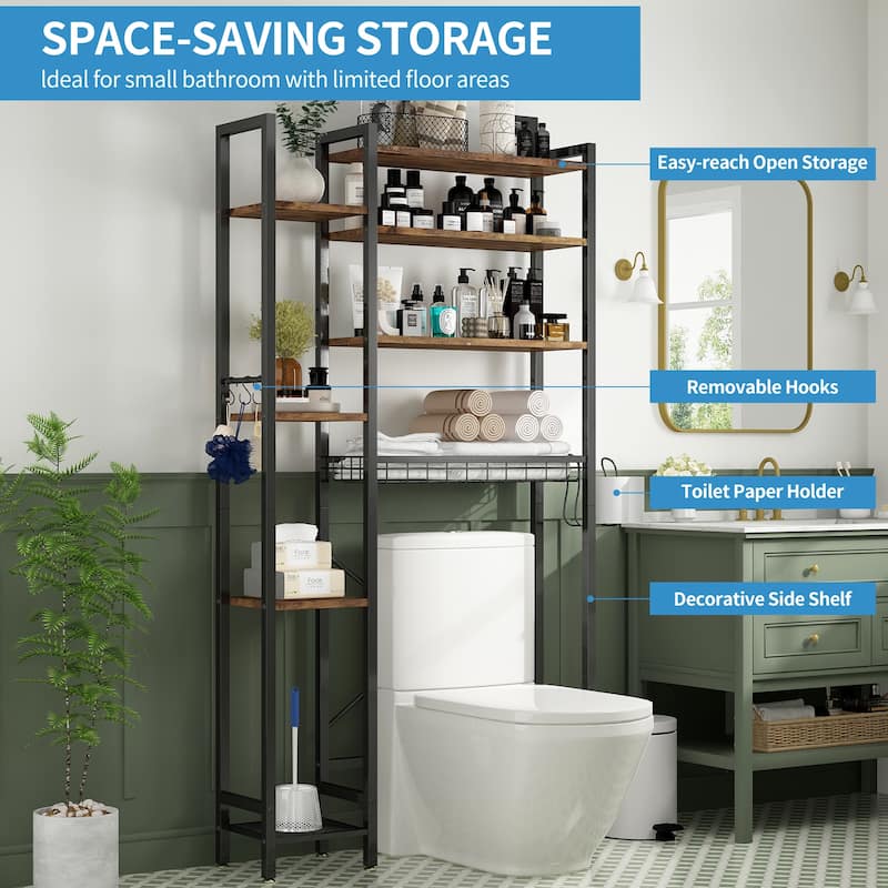 Sofucor 8-Tier Over The Toilet Storage with Side Rack,Adjustable Shelf & Drain Basket,Bathroom Organizer for Balcony,Laundry