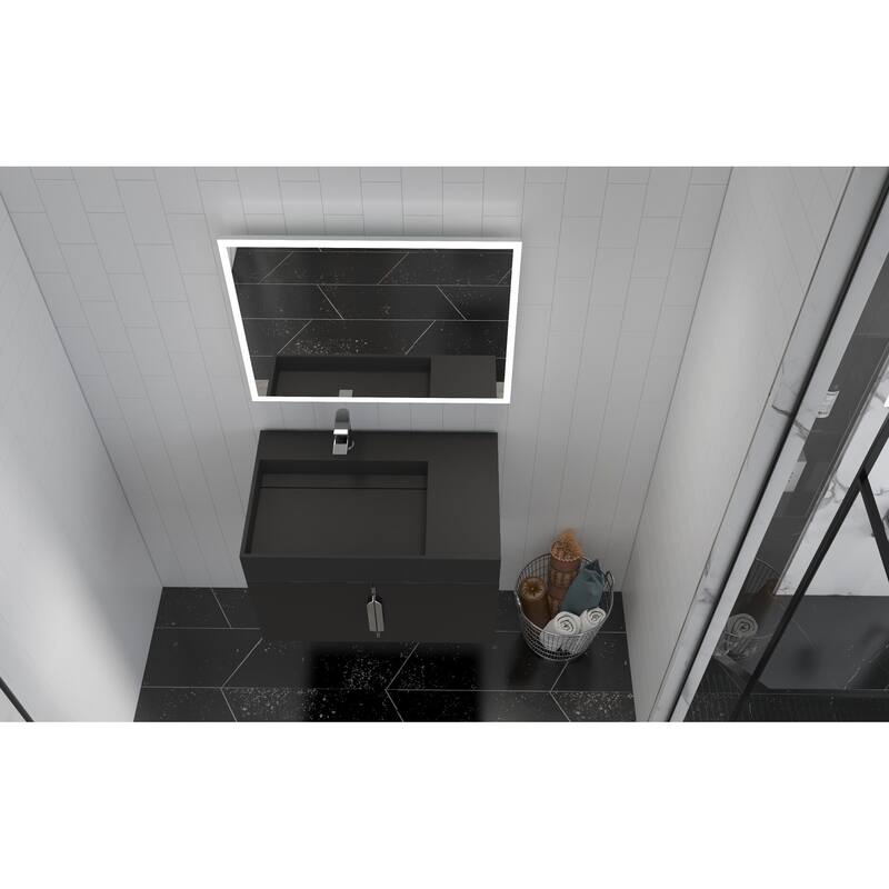 Amazon 30" Wall Mounted Bathroom Left Basin Vanity Set w/ Black Top