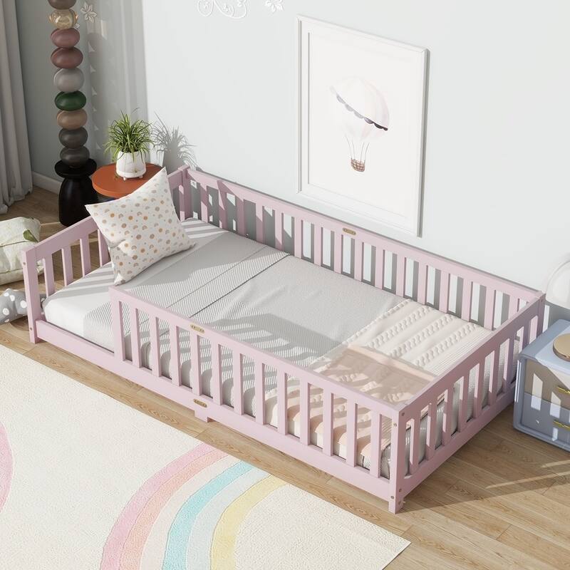 Floor Platform Bed with Fence without Door