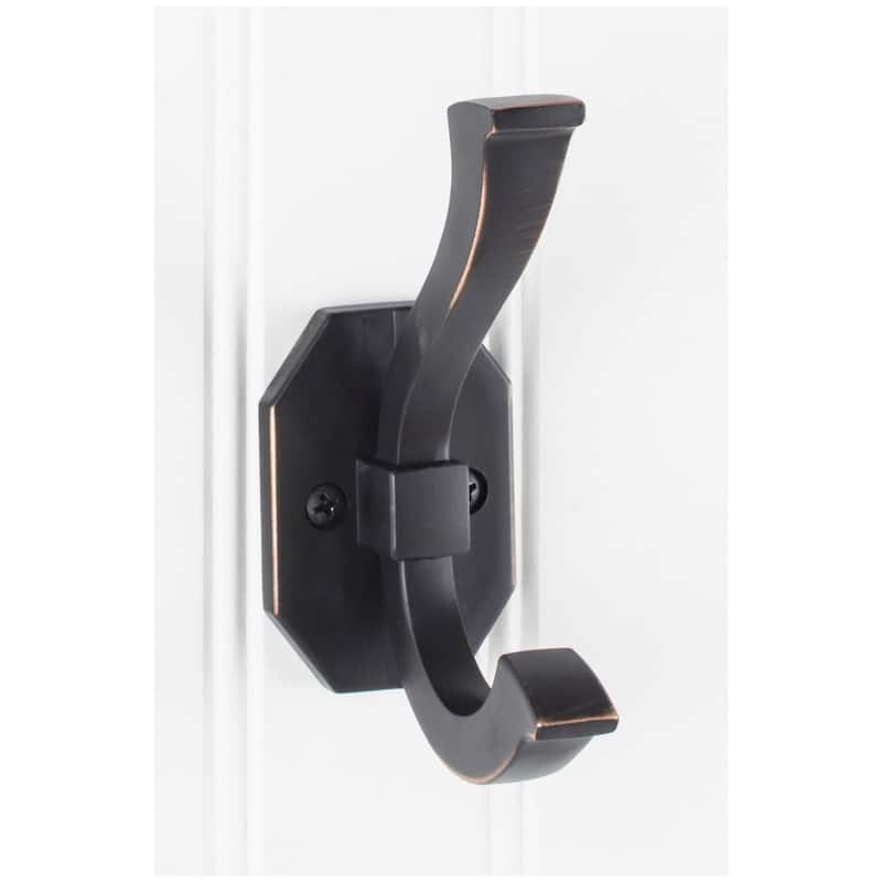 Elements 1-3/4 Inch Wide Double Coat and Hat Hook - Brushed Oil Rubbed Bronze