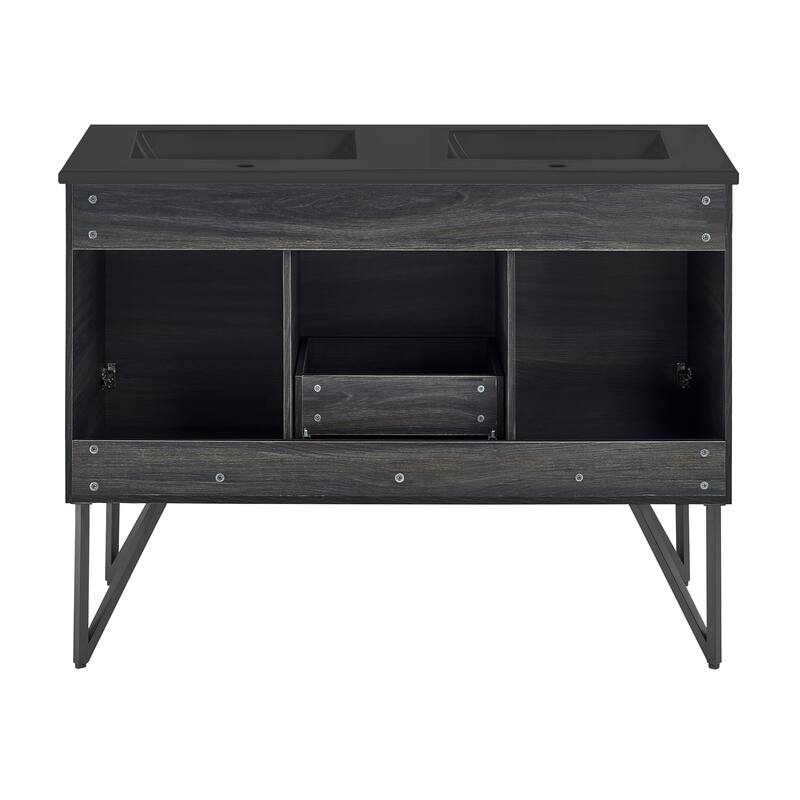 Annecy 48 In. Black Walnut, Double Basin Bathroom Vanity With Black Ceramic Sink Top