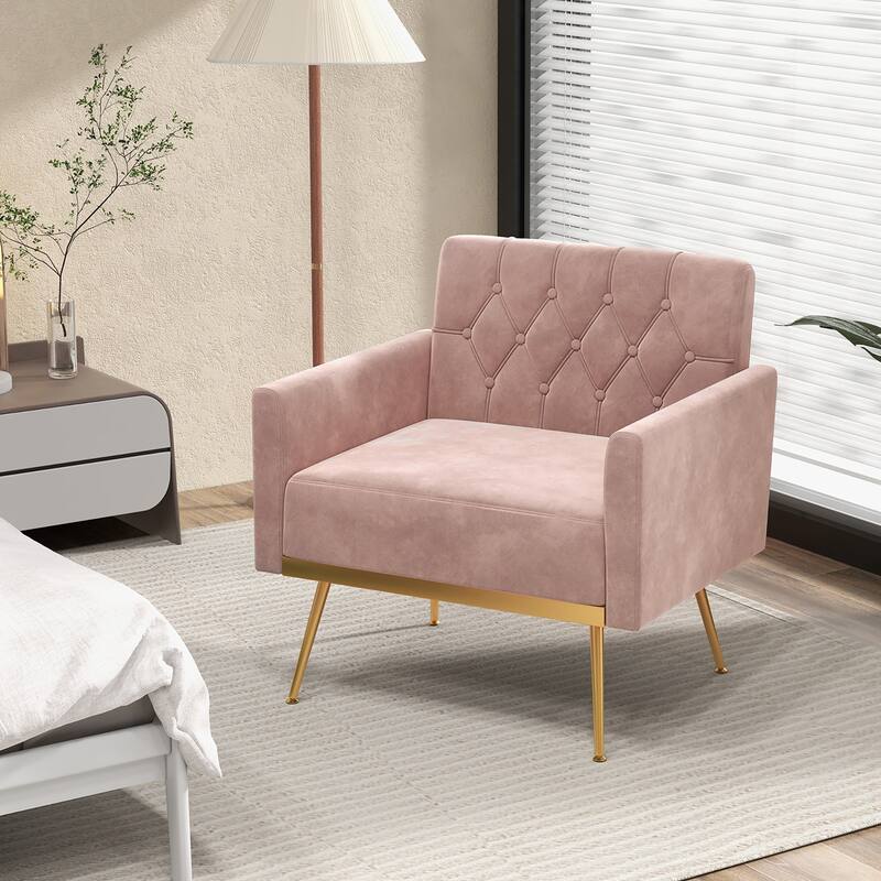 Gymax 2PCS Modern Velvet Accent Chair w/ Button Tufted Back Golden