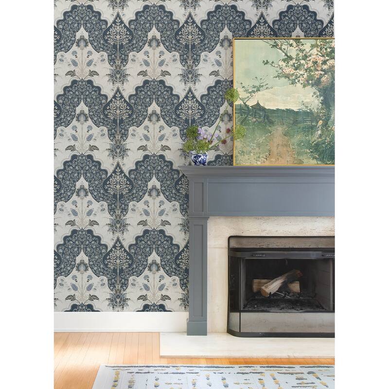 A-Street Prints Auden Dark Blue Floral Grandeur Wallpaper