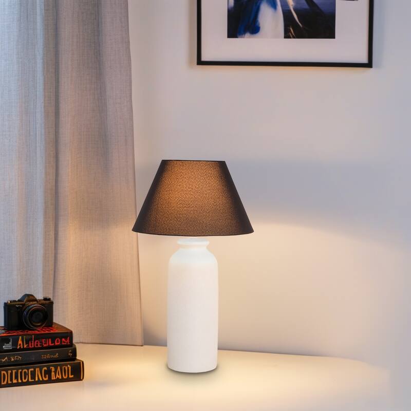 28 in. Nordic Ceramic Table Lamp with Sandblasting and Linen Shade for Living Room, Bedroom, Dining Room