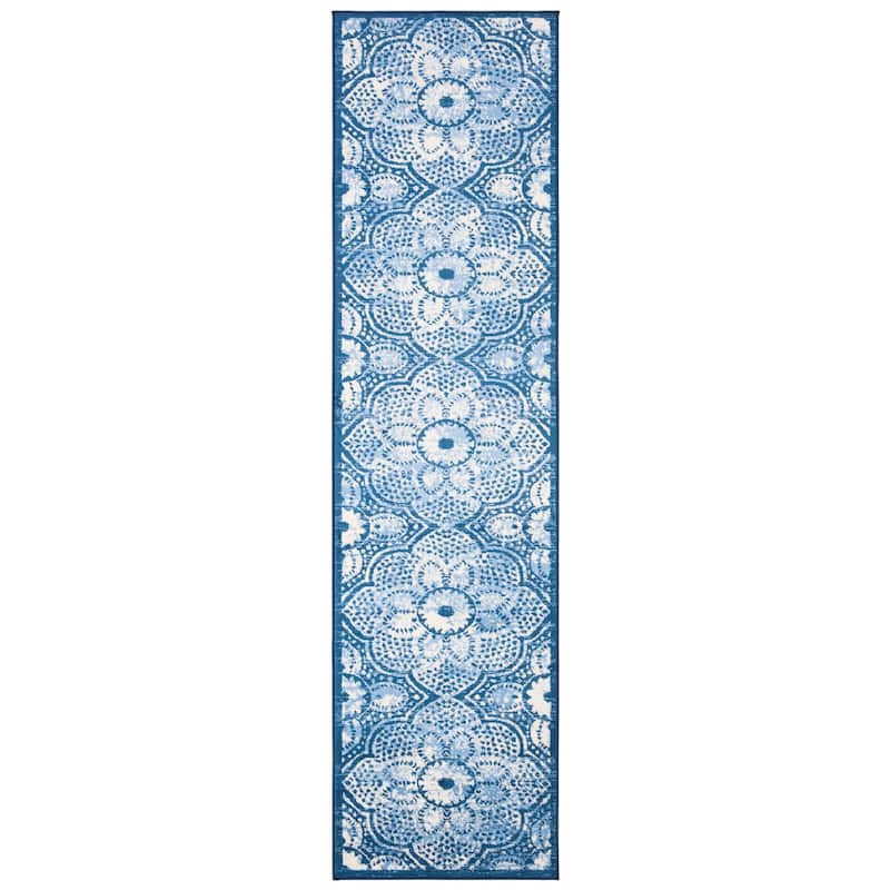 Martha Stewart by SAFAVIEH Faigel Traditional Rug - 2' x 8' Runner - Navy/Creme