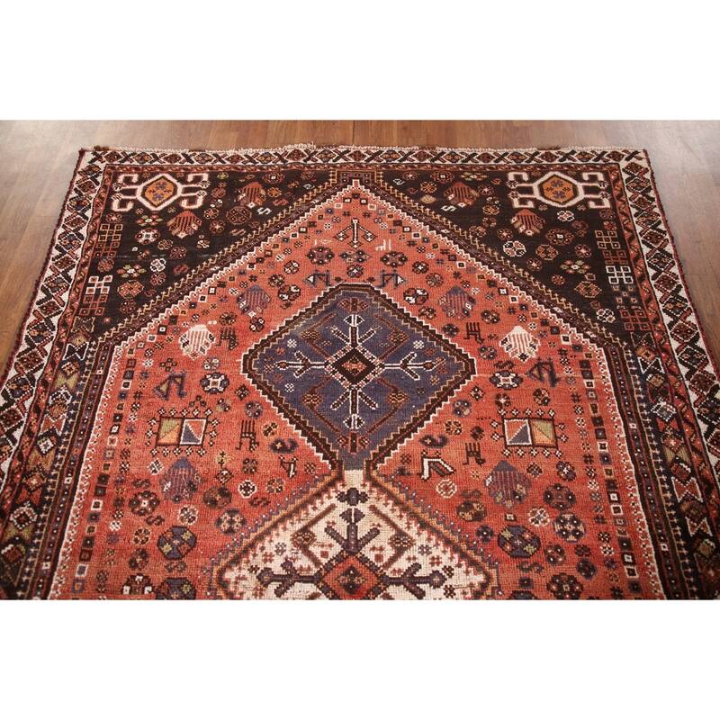Tribal Qashqai Persian Vintage Area Rug Hand-Knotted Wool Carpet - 5'2"x 7'9"