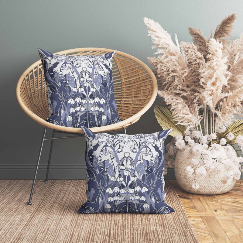 Lily of the Valley Faux Suede Reversible Throw Pillow White and Grey