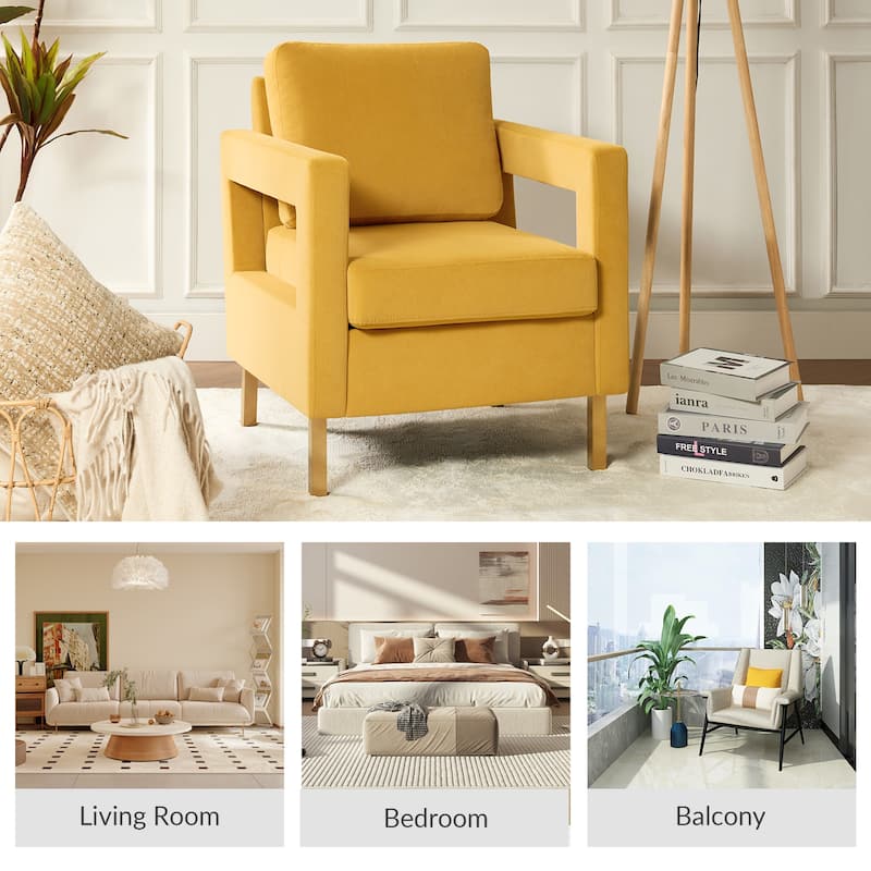 Valentina Comfy Accent Armchair with Golden Metal Legs and Removable Cushions by HULALA HOME