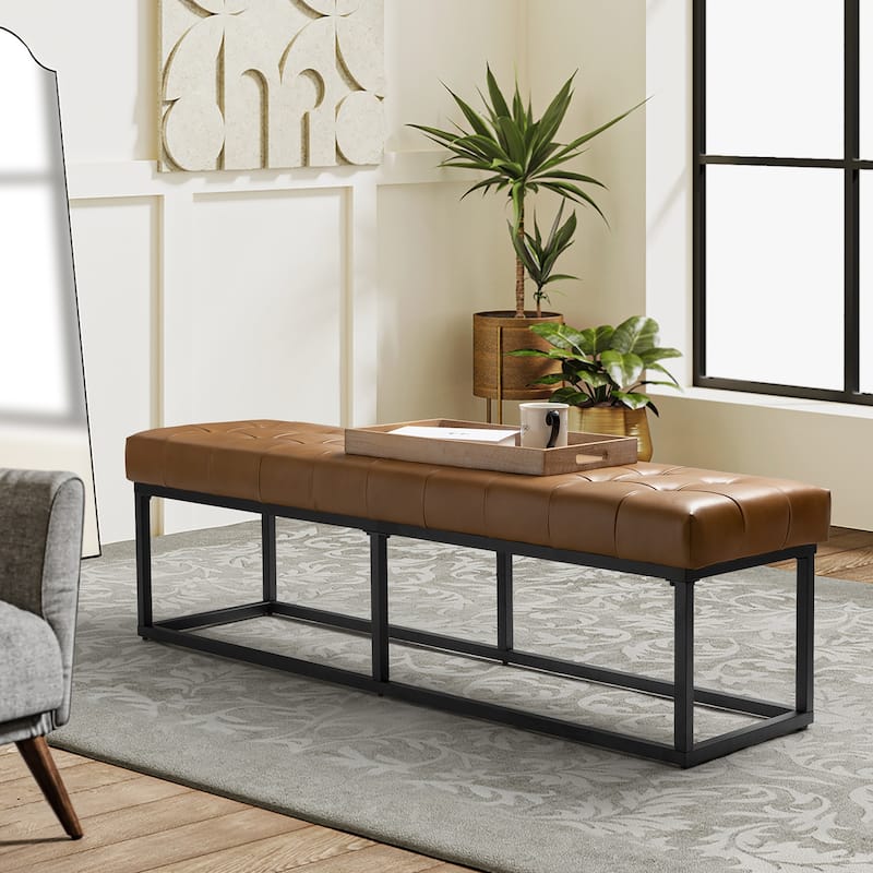 Alicia Traditional 60" W Genuine Leather Button-tufted Bench with Easy Installation by HULALA HOME