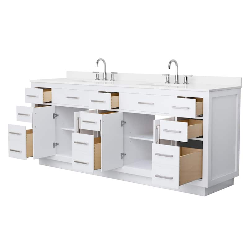 Beckett TK 84-inch Double Vanity, 3 Hole Quartz Top
