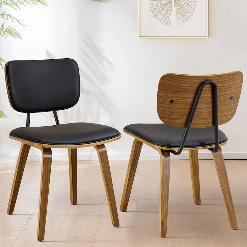 Faux Leather Upholstered Dining Chairs Set of 2/4 with Wood Legs - 32.3"H x 18.5"W x 21.8"D