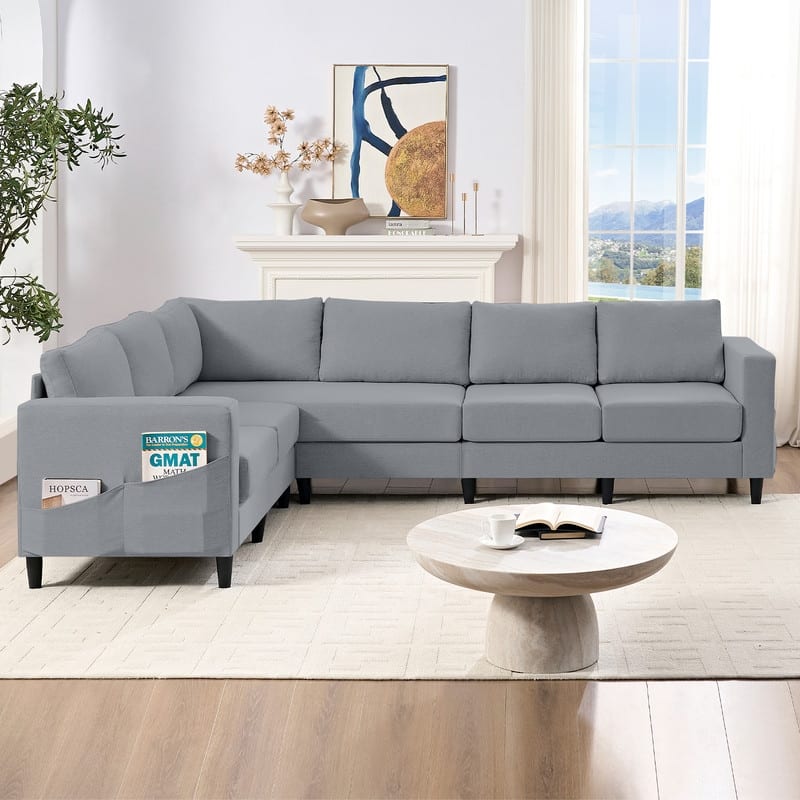 Mixoy 108" Linen Oversized Modular Sectional Sofa,L-Shaped Sectional Sofas with Side Pocket,Large 6 Seater Corner Sofa