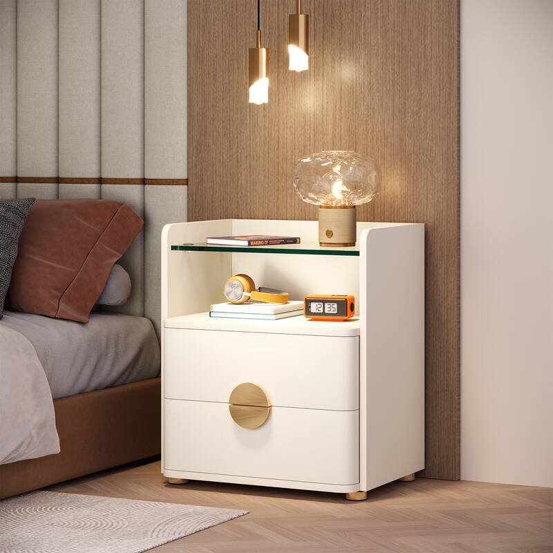 2-Drawer Nightstands with Open Storage Space, Bed Side Table for Bedroom End Table