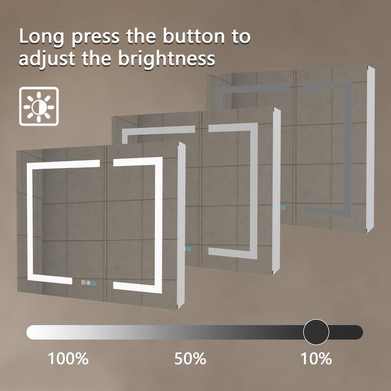 30" Lighted Medicine Cabinet with Adjustable Brightness, LED Mirror, Defogging, Dual Outlet & USB Ports,3 Shelves, Soft Hinges