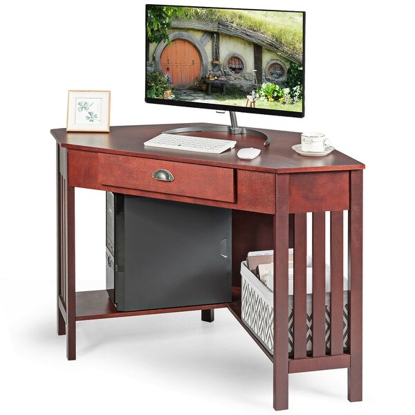 Corner Desk With Drawer Home Office Computer PC Table Study Work Station Brown