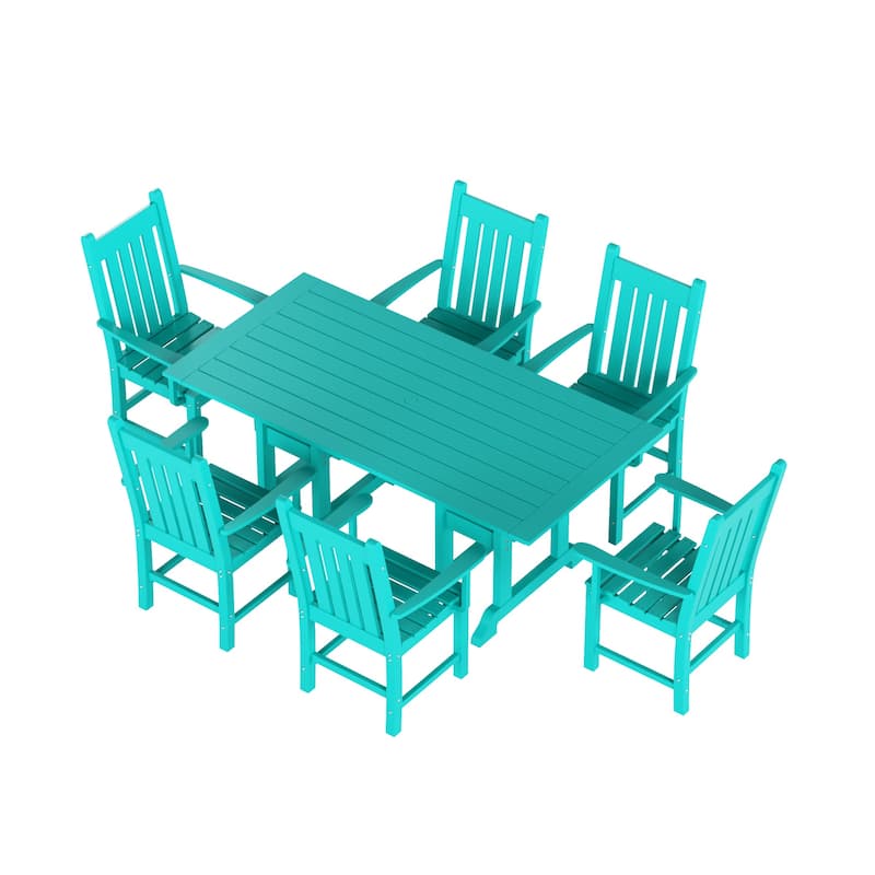 Laguna Hdpe All Weather Outdoor Patio Dining Set with Rectangle Table, Arm Chairs (7-Piece Set)