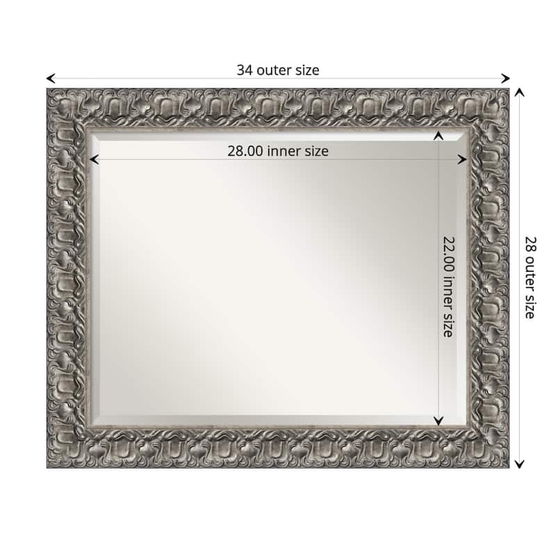 Beveled Wood Wall Mirror - Silver Luxor Frame - Outer Size: 34 x 28 in