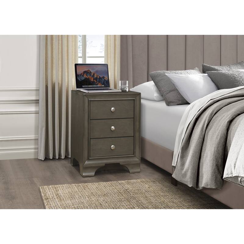 3-Drawers Nightstand with 2 USB Ports 1pc Bedside Table