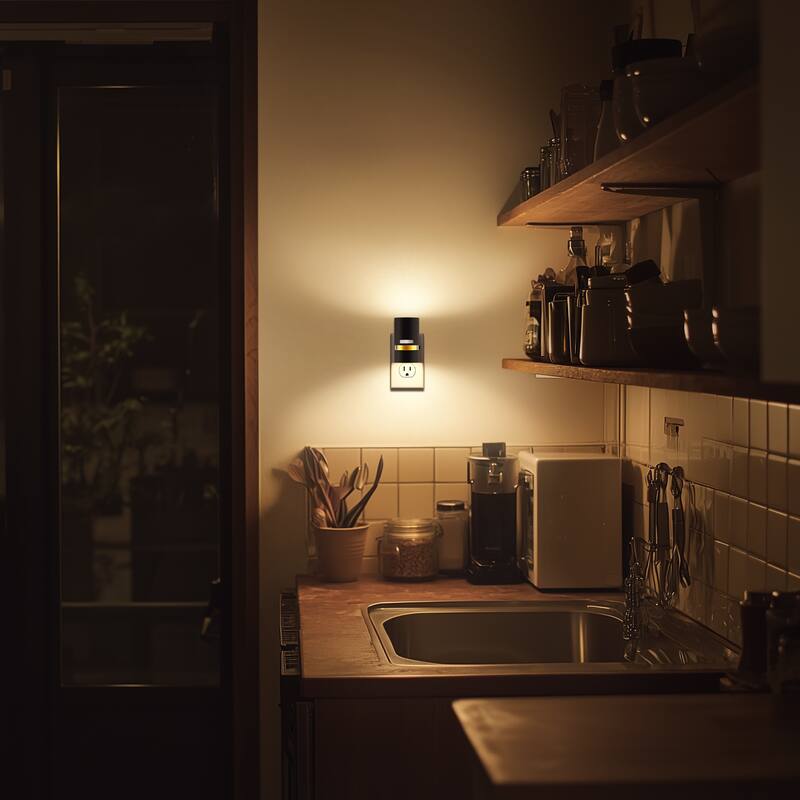 YANSUN 2-Pack Plug-in Motion Sensor Night Lights, Cylinder Design with Gold Belt