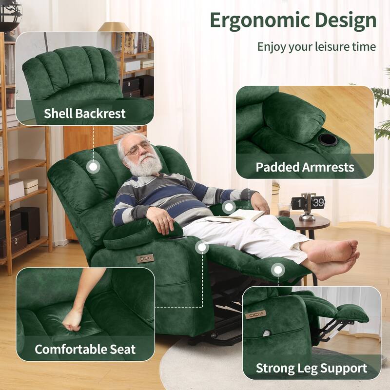 Power Lift Recliner Chair, Oversized Shell Backrest Reclining Chair with Massage & Heat for Elderly