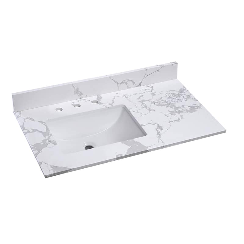 Glacifrost 37 inch Cultured Marble Bathroom Vanity Top with Sink - 37 in. top with left sink