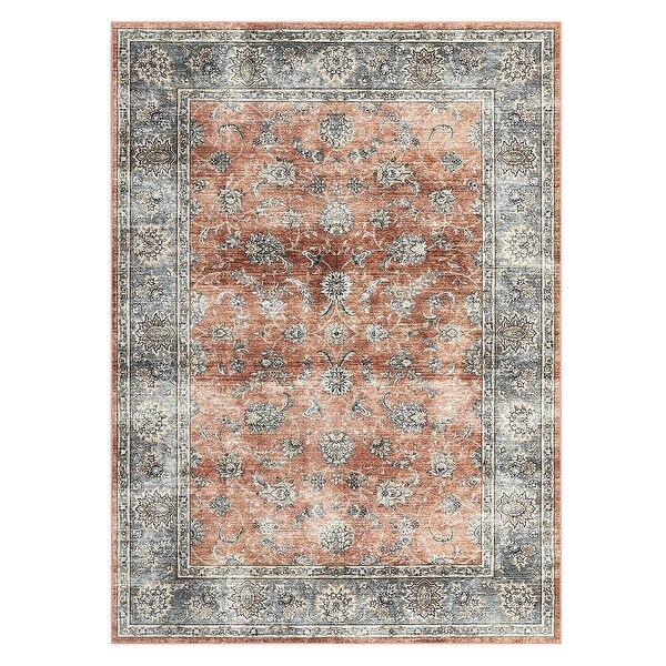 Garvee Traditional Floral Scroll Print Living Room Area Rug - Bed