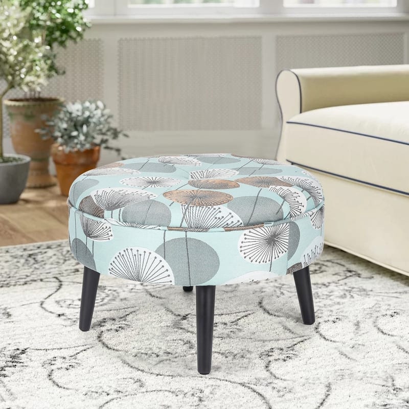 Adeco 23" Ottoman Fabric Round Foot Rest Stool