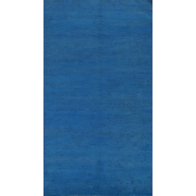 Hand Knotted Oriental 100% Wool Carpet Modern Solid Navy Blue & Blues Gabbeh Area Rug - 10' 2'' X 5' 0''
