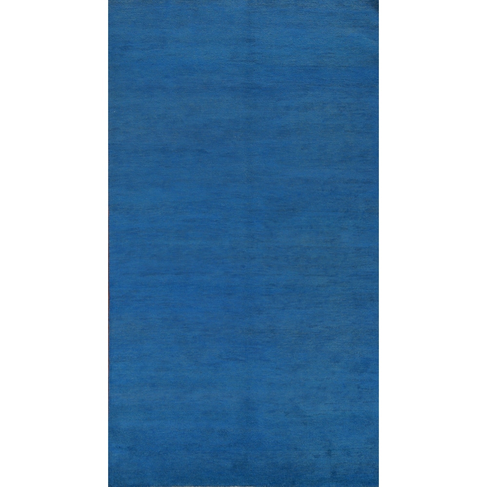 Hand Knotted Oriental 100% Wool Carpet Modern Solid Navy Blue & Blues Gabbeh Area Rug - 10' 2'' X 5' 0''