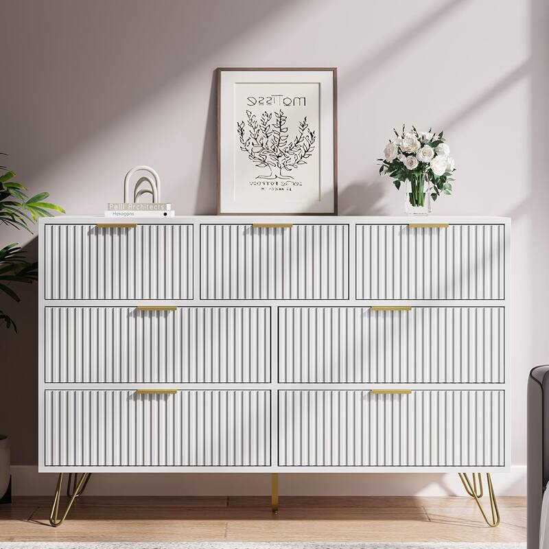 FURNIWAY Fluted Drawer Dresser for Bedroom