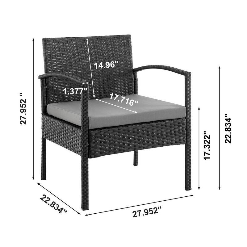 Manhattan Comfort Noli Steel Rattan 3-Piece Patio Conversation Set with Cushions