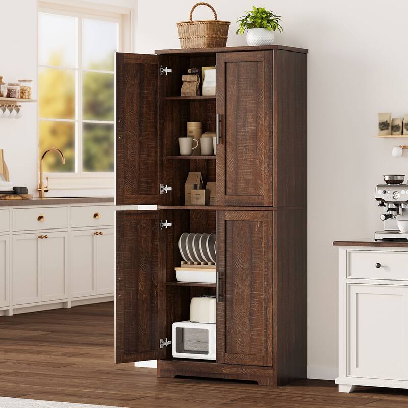 70'' Tall Kitchen Pantry Cabinet, Freestanding Storage Cabinet with 4 Doors and Adjustable Shelves