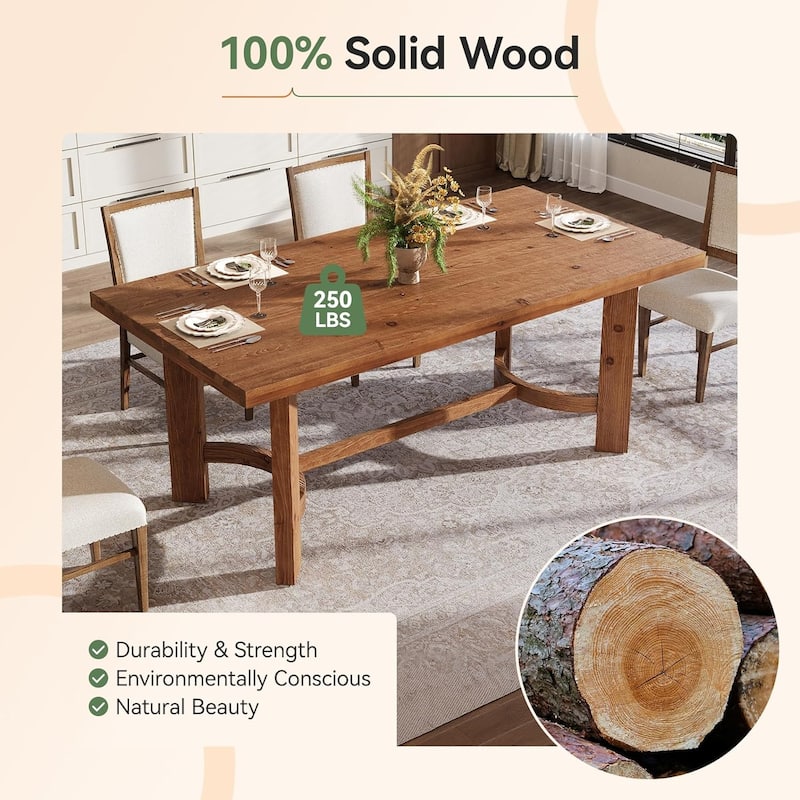 63" Solid Wood Dining Table for 4-6, Farmhouse Rectangle Kitchen Table - Walnut - 63" L × 31.5" W × 29.9" H