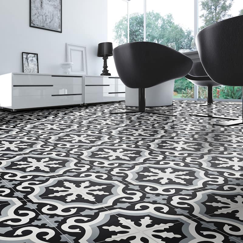 Handmade Tanger Black and Grey Tile, Pack of 12 (Morocco)