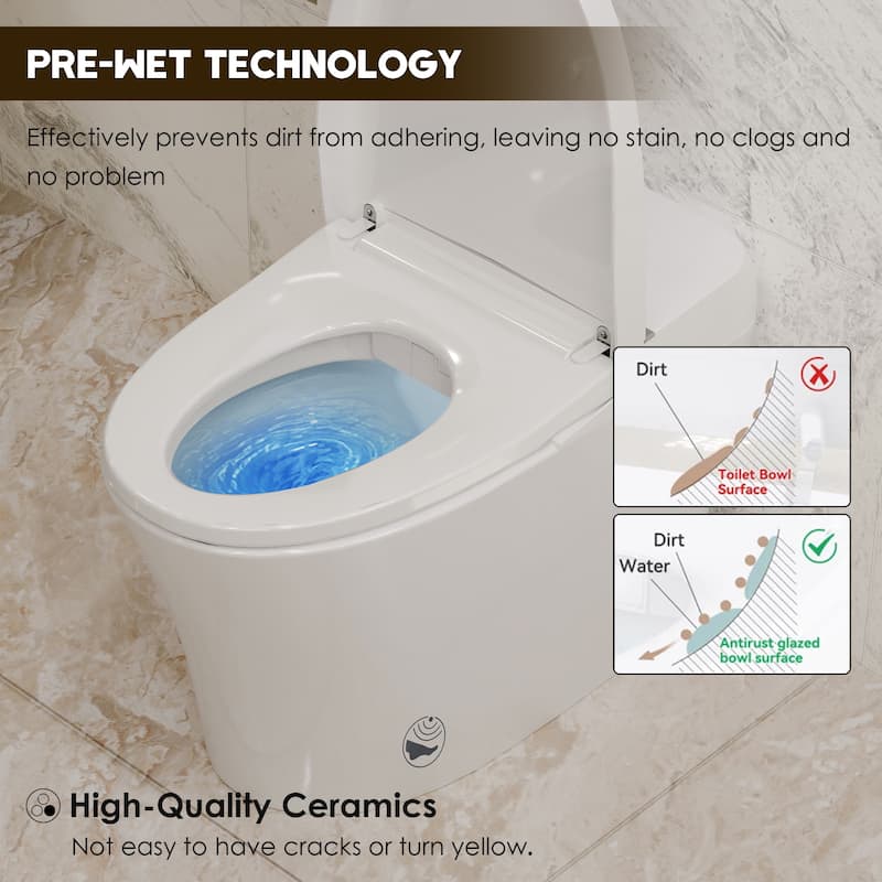 Smart Toilet with Heated Seat & Foot Sensor Flush - Tankless, Dual Flush, Night Light, Upmarket Compact White Ceramic Toilet