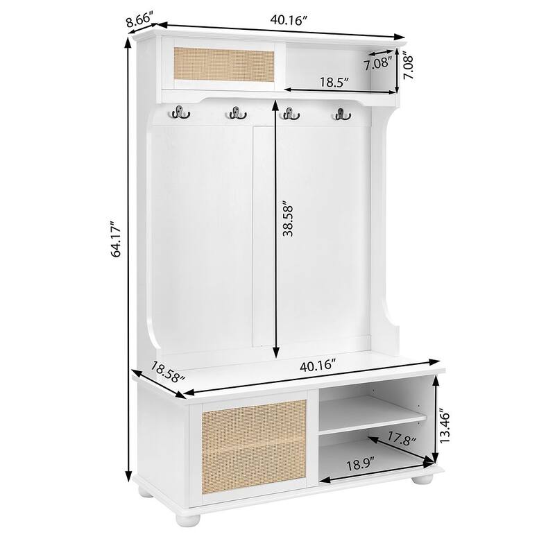 40W Hall Tree and Shoe Bench with Doors